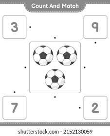 Count and match, count the number of Soccer Ball and match with the right numbers. Educational children game, printable worksheet, vector illustration