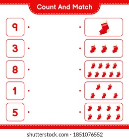 Count and match, count the number of Socks and match with right numbers. Educational children game, printable worksheet, vector illustration