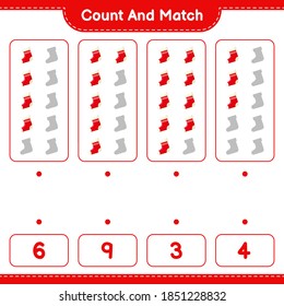 Count and match, count the number of Socks and match with right numbers. Educational children game, printable worksheet, vector illustration