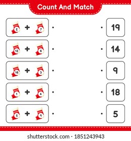 Count and match, count the number of Socks and match with right numbers. Educational children game, printable worksheet, vector illustration