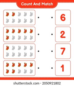 Count and match, count the number of Socks and match with the right numbers. Educational children game, printable worksheet, vector illustration