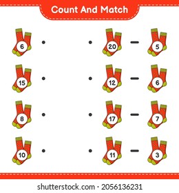 Count and match, count the number of Socks and match with the right numbers. Educational children game, printable worksheet, vector illustration