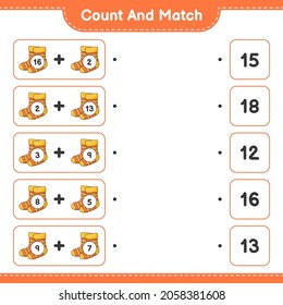 Count and match, count the number of Socks and match with the right numbers. Educational children game, printable worksheet, vector illustration