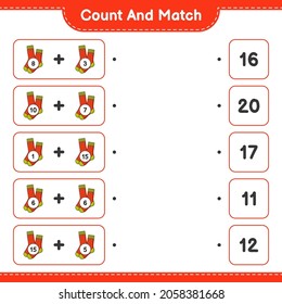 Count and match, count the number of Socks and match with the right numbers. Educational children game, printable worksheet, vector illustration