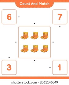 Count and match, count the number of Socks and match with the right numbers. Educational children game, printable worksheet, vector illustration