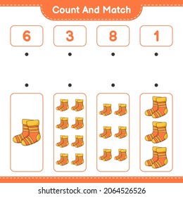 Count and match, count the number of Socks and match with the right numbers. Educational children game, printable worksheet, vector illustration