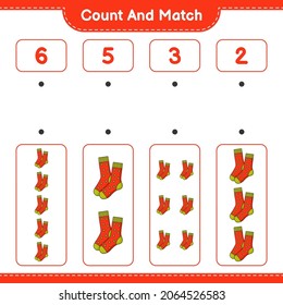 Count and match, count the number of Socks and match with the right numbers. Educational children game, printable worksheet, vector illustration