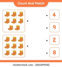 Count and match, count the number of Socks and match with the right numbers. Educational children game, printable worksheet, vector illustration