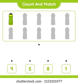 Count and match, count the number of Sport Water Bottle and match with the right numbers. Educational children game, printable worksheet, vector illustration