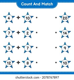 Count and match, count the number of Starfish and match with the right numbers. Educational children game, printable worksheet, vector illustration