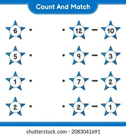 Count and match, count the number of Starfish and match with the right numbers. Educational children game, printable worksheet, vector illustration