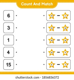 Count and match, count the number of Stars and match with right numbers. Educational children game, printable worksheet, vector illustration