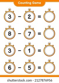 Count and match, count the number of Stopwatch and match with the right numbers. Educational children game, printable worksheet, vector illustration