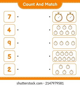 Count and match, count the number of Stopwatch and match with the right numbers. Educational children game, printable worksheet, vector illustration