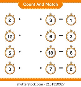 Count and match, count the number of Stopwatch and match with the right numbers. Educational children game, printable worksheet, vector illustration