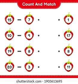 Count and match, count the number of Strawberry and match with right numbers. Educational children game, printable worksheet, vector illustration