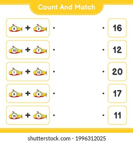 Count and match, count the number of Submarine and match with the right numbers. Educational children game, printable worksheet, vector illustration