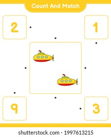Count and match, count the number of Submarine and match with the right numbers. Educational children game, printable worksheet, vector illustration