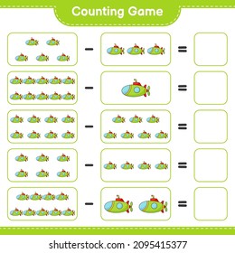 Count and match, count the number of Submarine and match with the right numbers. Educational children game, printable worksheet, vector illustration