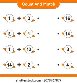 Contar y coincidir, contar el número de sombreros de verano y coincidir con los números correctos. Juego infantil educativo, hoja de cálculo imprimible, ilustración vectorial