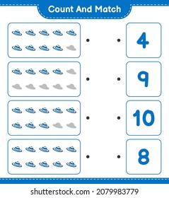 Count and match, count the number of Summer Hat and match with the right numbers. Educational children game, printable worksheet, vector illustration
