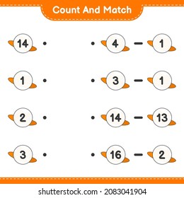 Count and match, count the number of Summer Hat and match with the right numbers. Educational children game, printable worksheet, vector illustration