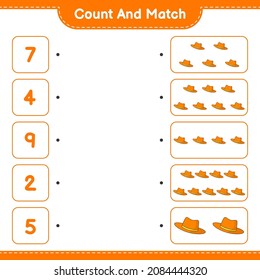 Count and match, count the number of Summer Hat and match with the right numbers. Educational children game, printable worksheet, vector illustration