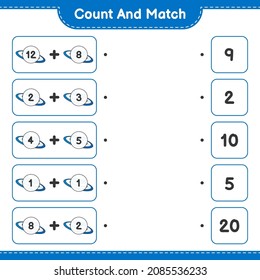 Count and match, count the number of Summer Hat and match with the right numbers. Educational children game, printable worksheet, vector illustration