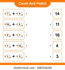 Count and match, count the number of Summer Hat and match with the right numbers. Educational children game, printable worksheet, vector illustration