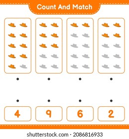 Count and match, count the number of Summer Hat and match with the right numbers. Educational children game, printable worksheet, vector illustration