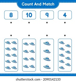 Count and match, count the number of Summer Hat and match with the right numbers. Educational children game, printable worksheet, vector illustration