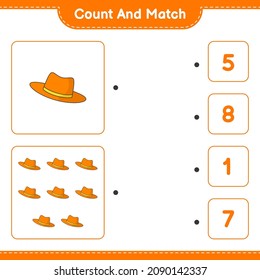 Count and match, count the number of Summer Hat and match with the right numbers. Educational children game, printable worksheet, vector illustration