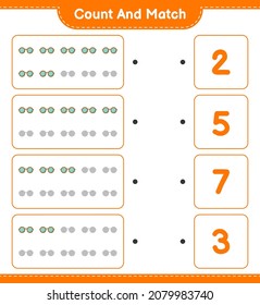 Count and match, count the number of Sunglasses and match with the right numbers. Educational children game, printable worksheet, vector illustration