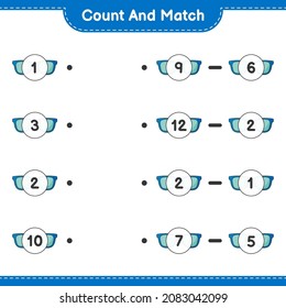 Count and match, count the number of Sunglasses and match with the right numbers. Educational children game, printable worksheet, vector illustration