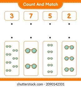 Count and match, count the number of Sunglasses and match with the right numbers. Educational children game, printable worksheet, vector illustration
