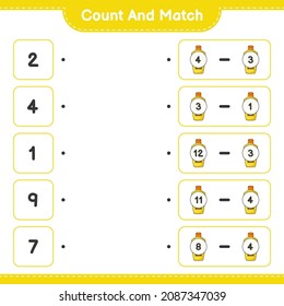 Count and match, count the number of Sunscreen and match with the right numbers. Educational children game, printable worksheet, vector illustration