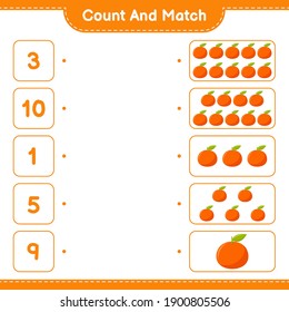 Count and match, count the number of Tangerin and match with right numbers. Educational children game, printable worksheet, vector illustration
