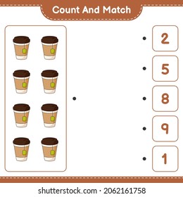 Count and match, count the number of Tea Cup and match with the right numbers. Educational children game, printable worksheet, vector illustration