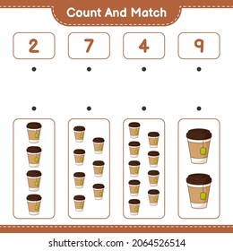 Count and match, count the number of Tea Cup and match with the right numbers. Educational children game, printable worksheet, vector illustration