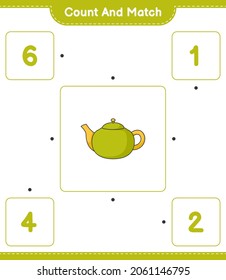 Count and match, count the number of Teapot and match with the right numbers. Educational children game, printable worksheet, vector illustration