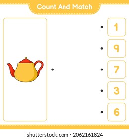 Count and match, count the number of Teapot and match with the right numbers. Educational children game, printable worksheet, vector illustration