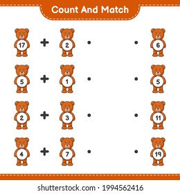Count and match, count the number of Teddy Bear and match with the right numbers. Educational children game, printable worksheet, vector illustration