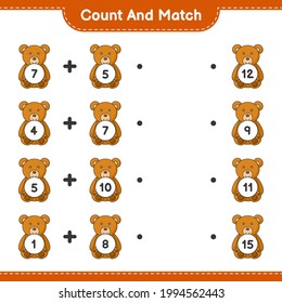 Count and match, count the number of Teddy Bear and match with the right numbers. Educational children game, printable worksheet, vector illustration
