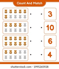Contar y coincidir, contar el número de Oso de Teddy y coincidir con los números correctos. Juego infantil educativo, hoja de cálculo imprimible, ilustración vectorial