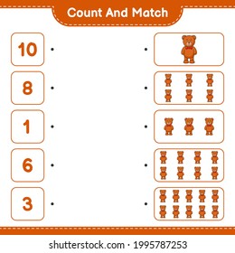 Count and match, count the number of Teddy Bear and match with the right numbers. Educational children game, printable worksheet, vector illustration