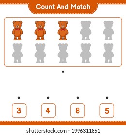 Count and match, count the number of Teddy Bear and match with the right numbers. Educational children game, printable worksheet, vector illustration