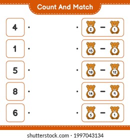 Count and match, count the number of Teddy Bear and match with the right numbers. Educational children game, printable worksheet, vector illustration