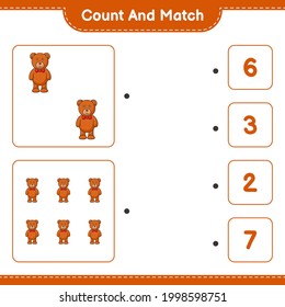 Count and match, count the number of Teddy Bear and match with the right numbers. Educational children game, printable worksheet, vector illustration
