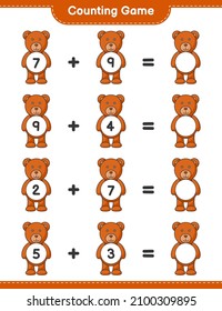 Count and match, count the number of Teddy Bear and match with the right numbers. Educational children game, printable worksheet, vector illustration