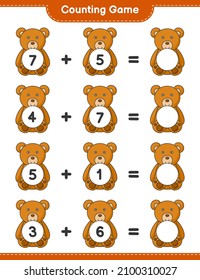 Count and match, count the number of Teddy Bear and match with the right numbers. Educational children game, printable worksheet, vector illustration